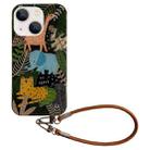 For iPhone 14 Animal Pattern IMD Full Coverage TPU Phone Case with Lanyard(Forest World) - 1