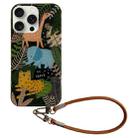 For iPhone 14 Pro Max Animal Pattern IMD Full Coverage TPU Phone Case with Lanyard(Forest World) - 1