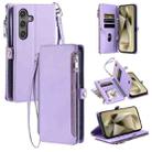 For Samsung Galaxy A36 Leather Stitching Multi-card Slot Zipper Phone Case(Purple) - 1