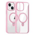 For iPhone 15 High Transparency MagSafe Holder Phone Case(Pink) - 1