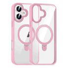 For iPhone 16 High Transparency MagSafe Holder Phone Case(Pink) - 1
