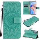 For OPPO Reno4 5G Sun Embossing Pattern Horizontal Flip Leather Case with Card Slot & Holder & Wallet & Lanyard(Green) - 1