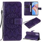 For OPPO Reno4 5G Sun Embossing Pattern Horizontal Flip Leather Case with Card Slot & Holder & Wallet & Lanyard(Purple) - 1