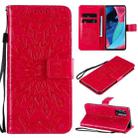 For OPPO Reno4 Pro 5G Sun Embossing Pattern Horizontal Flip Leather Case with Card Slot & Holder & Wallet & Lanyard(Red) - 1