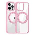 For iPhone 15 Pro Max High Transparency 360 Degree Rotating Holder MagSafe Phone Case(Pink) - 1