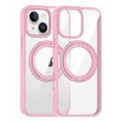 For iPhone 15 High Transparency 360 Degree Rotating Holder MagSafe Phone Case(Pink) - 1