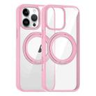 For iPhone 14 Pro High Transparency 360 Degree Rotating Holder MagSafe Phone Case(Pink) - 1