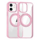 For iPhone 12 High Transparency 360 Degree Rotating Holder MagSafe Phone Case(Pink) - 1