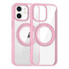 For iPhone 11 High Transparency 360 Degree Rotating Holder MagSafe Phone Case(Pink) - 1