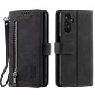 For Samsung Galaxy A17 5G Nine Card Zipper Bag Leather Phone Case with Lanyard(Black) - 1