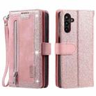 For Samsung Galaxy A17 5G Nine Card Zipper Bag Leather Phone Case with Lanyard(Rose Gold) - 1