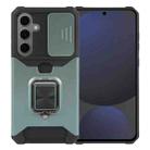 For Samsung Galaxy S24 FE 5G Camera Shield Card Slot PC Hybrid TPU Phone Case(Dark Green) - 1