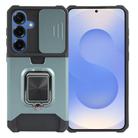For Samsung Galaxy S25+ 5G Camera Shield Card Slot PC Hybrid TPU Phone Case(Dark Green) - 1