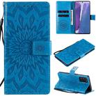 For Samsung Galaxy Note20 5G Sun Embossing Pattern Horizontal Flip Leather Case with Card Slot & Holder & Wallet & Lanyard(Blue) - 1