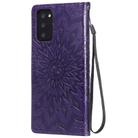 For Samsung Galaxy Note20 5G Sun Embossing Pattern Horizontal Flip Leather Case with Card Slot & Holder & Wallet & Lanyard(Purple) - 3