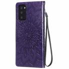 For Samsung Galaxy Note20 5G Sun Embossing Pattern Horizontal Flip Leather Case with Card Slot & Holder & Wallet & Lanyard(Purple) - 3