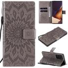 For Samsung Galaxy Note20 Ultra 5G Sun Embossing Pattern Horizontal Flip Leather Case with Card Slot & Holder & Wallet & Lanyard(Grey) - 1