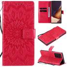 For Samsung Galaxy Note20 Ultra 5G Sun Embossing Pattern Horizontal Flip Leather Case with Card Slot & Holder & Wallet & Lanyard(Red) - 1