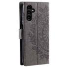 For Samsung Galaxy A36 Totem Flower Embossed Leather Phone Case with Lanyard(Grey) - 3