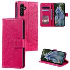 For Samsung Galaxy A36 Totem Flower Embossed Leather Phone Case with Lanyard(Red) - 1