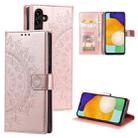 For Samsung Galaxy A36 Totem Flower Embossed Leather Phone Case with Lanyard(Rose Gold) - 1