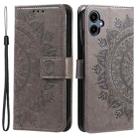 For Samsung Galaxy A06 5G / 4G Totem Flower Embossed Leather Phone Case with Lanyard(Grey) - 1