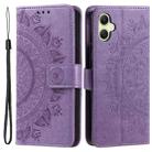 For Samsung Galaxy A06 5G / 4G Totem Flower Embossed Leather Phone Case with Lanyard(Purple) - 1