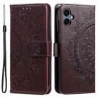 For Samsung Galaxy A07 4G Totem Flower Embossed Leather Phone Case with Lanyard(Brown) - 1