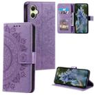For Samsung Galaxy A07 4G Totem Flower Embossed Leather Phone Case with Lanyard(Purple) - 1