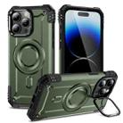 For iPhone 14 Pro Max Lens Holder MagSafe Phone Case(Army Green) - 1