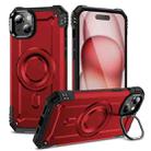 For iPhone 15 Lens Holder MagSafe Phone Case(Red) - 1