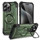 For iPhone 15 Pro Lens Holder MagSafe Phone Case(Army Green) - 1