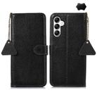 For Samsung Galaxy A36 Genuine Leather Litchi Texture RFID Leather Phone Case(Black) - 1