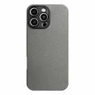 For iPhone 15 Pro Max Litchi Texture TPU Black Lens Frame Phone Case(Grey) - 1