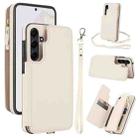 For Samsung Galaxy A35 5G Double Flap Zipper RFID Leather Phone Case with Short Lanyard(White) - 1