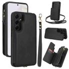 For Samsung Galaxy A35 5G Double Flap Zipper RFID Leather Phone Case with Short Lanyard(Black) - 1