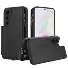 For Samsung Galaxy A35 5G Double Flap Zipper RFID Leather Phone Case with Short Lanyard(Black) - 2