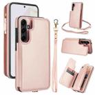 For Samsung Galaxy A35 5G Double Flap Zipper RFID Leather Phone Case with Short Lanyard(Rose Gold) - 1