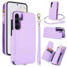 For Samsung Galaxy A35 5G Double Flap Zipper RFID Leather Phone Case with Short Lanyard(Light Purple) - 1