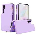 For Samsung Galaxy A35 5G Double Flap Zipper RFID Leather Phone Case with Short Lanyard(Light Purple) - 2