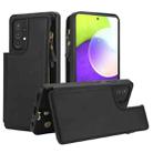For Samsung Galaxy A52 5G Double Flap Zipper RFID Leather Phone Case with Short Lanyard(Black) - 1
