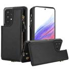 For Samsung Galaxy A53 5G Double Flap Zipper RFID Leather Phone Case with Short Lanyard(Black) - 1