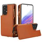 For Samsung Galaxy A53 5G Double Flap Zipper RFID Leather Phone Case with Short Lanyard(Brown) - 1