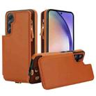 For Samsung Galaxy A54 Double Flap Zipper RFID Leather Phone Case with Short Lanyard(Brown) - 1