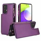 For Samsung Galaxy A72 5G Double Flap Zipper RFID Leather Phone Case with Short Lanyard(Dark Purple) - 1