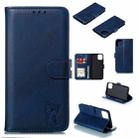 For iPhone 12 Pro Max Embossed Happy Cat Pattern Horizontal Flip Leather Case with Holder & Card Slots & Wallet & Photo Frame(Blue) - 1