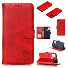 For Samsung Galaxy A21s Embossed Happy Cat Pattern Horizontal Flip Leather Case with Holder & Card Slots & Wallet & Photo Frame(Red) - 1
