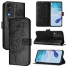 For Cubot A10 Embossed Butterfly Leather Phone Case(Black) - 1