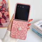 For Motorola Razr 50 / 50 Ultra 3D Camellia Plaid Fabric DIY PC Phone Case(Pink) - 2