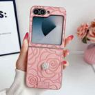 For Samsung Galaxy Z Flip6 5G 3D Camellia Plaid Fabric DIY PC Phone Case(Pink) - 2